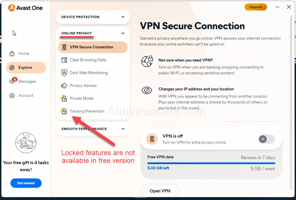 Avast One free privacy features