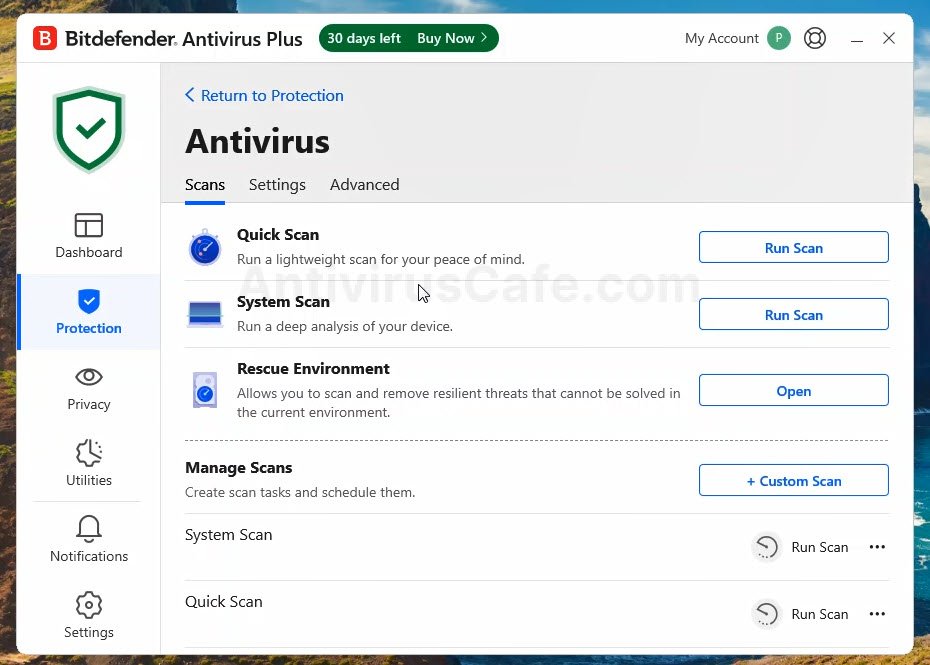 Bitdefender antivirus plus scan features 