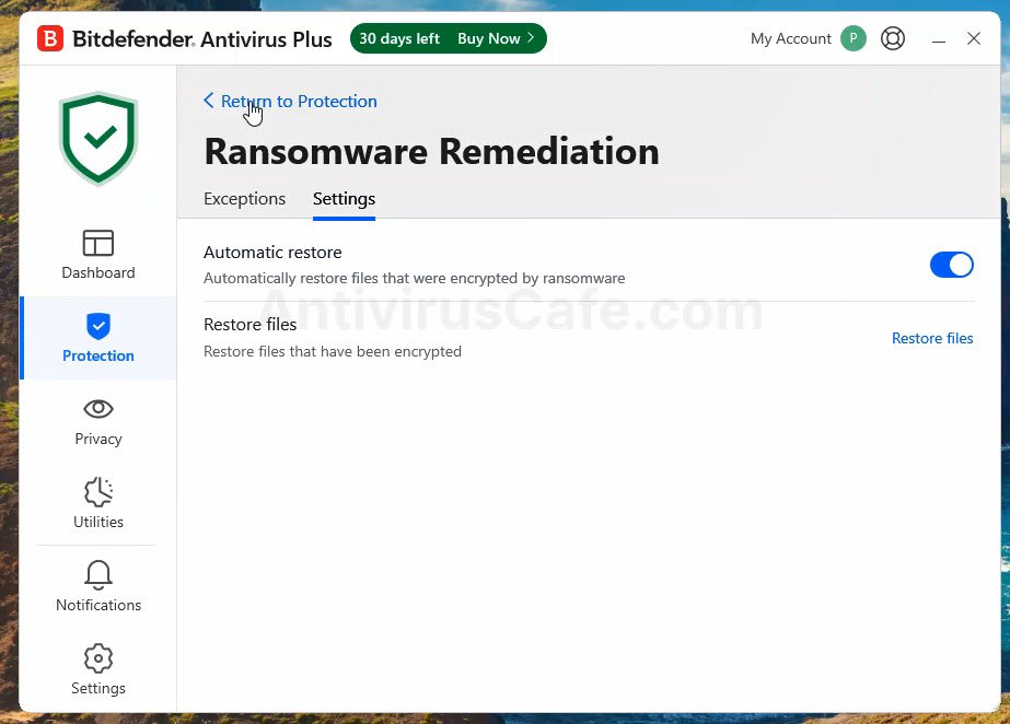 Bitdefender Av plus ransomware remediation