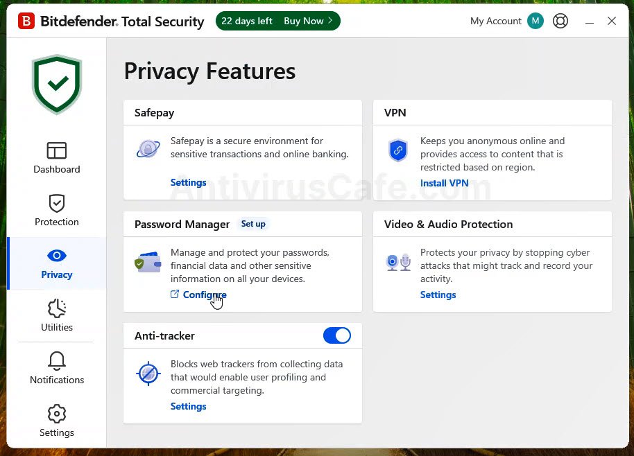 Bitdefender privacy tools