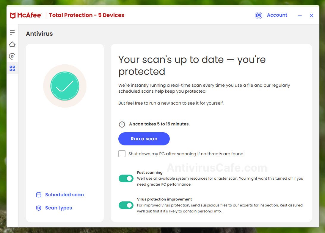 McAfee Total protection antivirus home screen